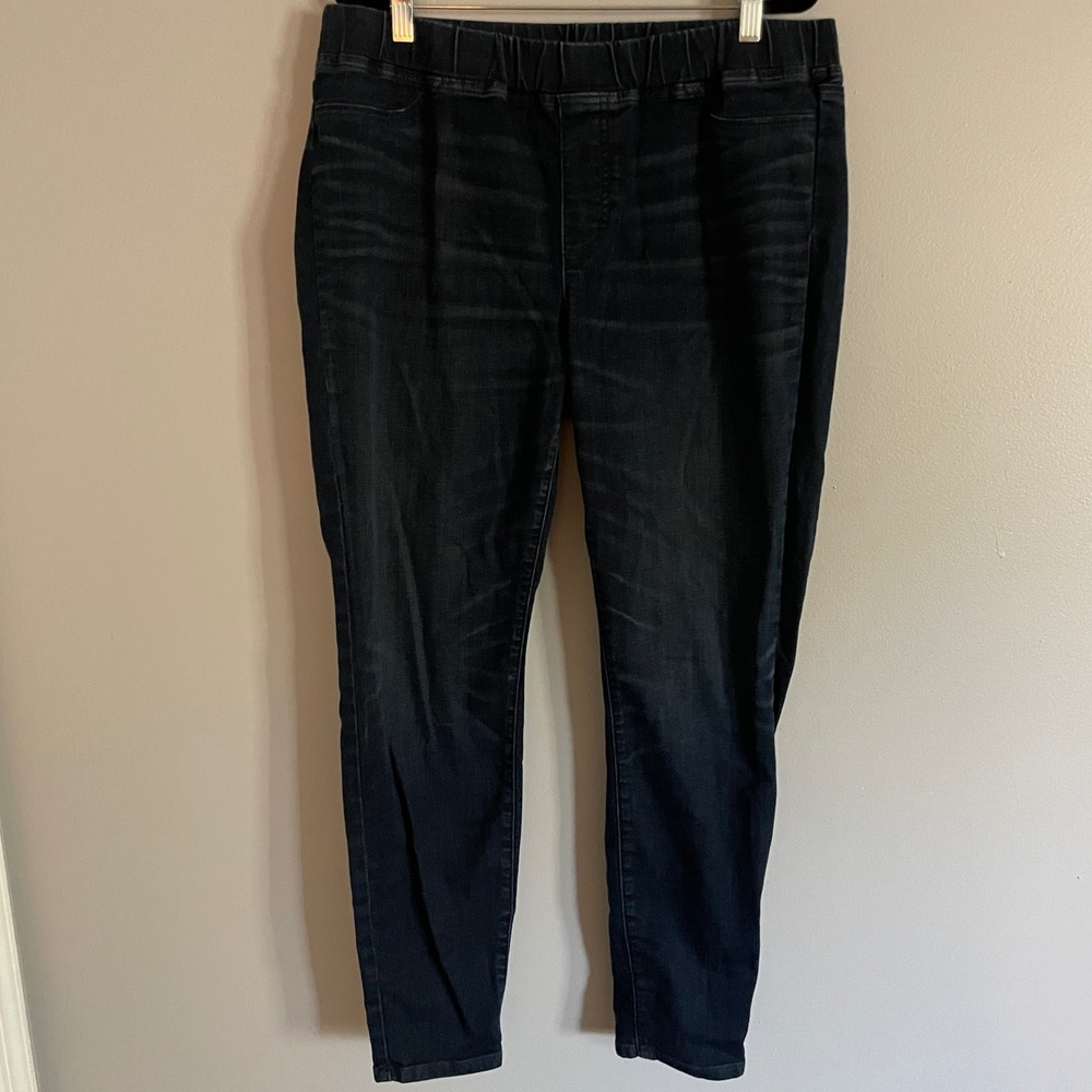 Eileen Fisher Pull On Jeans Womens L Dark Blue Slim Stretch Denim Minimalist